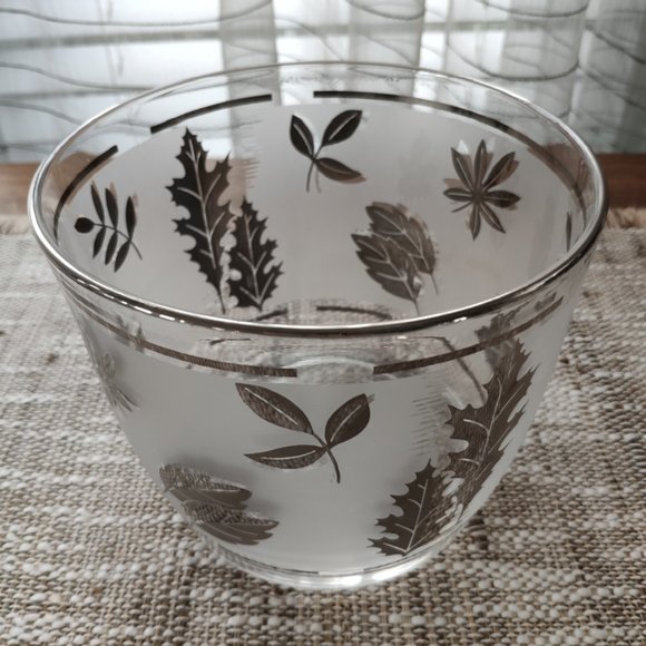 VTG Libbey Gold Overlay Leaves Frosted Glass Ice Bucket 5.75" - Picture 2 of 6